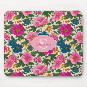Rustiek Blauw en Roze Bloempatroon Muismat