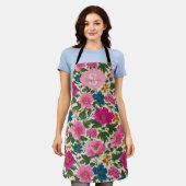 Rustiek Blauw en Roze Bloempatroon Schort (Gedragen)