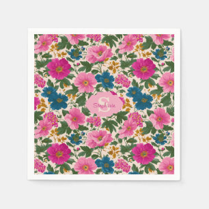 Rustiek Blauw en Roze Bloempatroon Servet