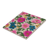 Rustiek  Blauw en Roze Bloempatroon Tegeltje (Zijkant)