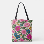 Rustiek Blauw en Roze Bloempatroon Tote Bag (Achterkant)