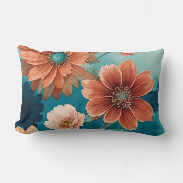 Rustiek Blauw en Rust Boho bloemen Kussen (Voorkant)