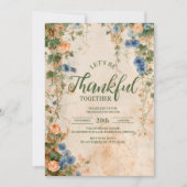 Rustiek Blauw en Sinaasappel Bloemen Thanksgiving  Kaart (Voorkant)