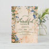 Rustiek Blauw en Sinaasappel Bloemen Thanksgiving  Kaart (Staand voorkant)