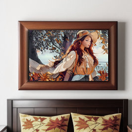 Rustiek Blauw en Tan Waterverf Meisje Poster