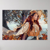 Rustiek Blauw en Tan Waterverf Meisje Poster (Voorkant)