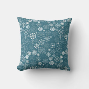 Rustiek - Blauw en Wit Feestelijke Sneeuwvlokken Kussen