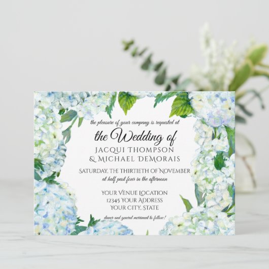 Rustiek Blauw en Wit Hydrangea Krans Bloemen Hout Kaart (Staand voorkant)