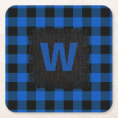 Rustiek blauw en zwart Buffalo Plaid Monogram Kartonnen Onderzetters (Voorkant)