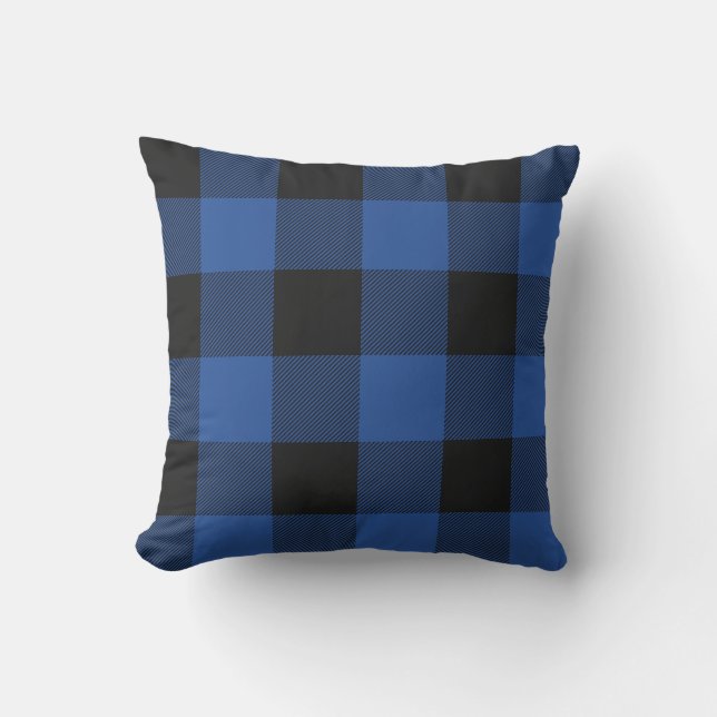 Rustiek Blauw en Zwarte Buffel Check Plaid Buitenkussen (Voorkant)