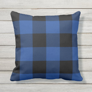Rustiek Blauw en Zwarte Buffel Check Plaid Buitenkussen