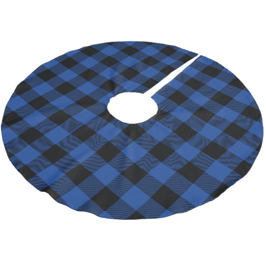 Rustiek Blauw en Zwarte Buffel Check Plaid Kerstboom Rok (Gekanteld)