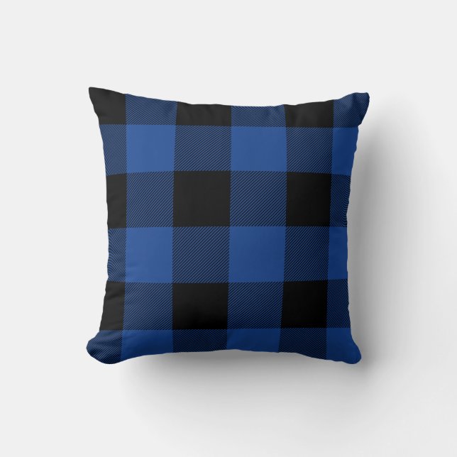 Rustiek Blauw en Zwarte Buffel Check Plaid Kussen (Voorkant)