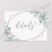Rustiek Blauw Eucalyptus Goud Lijst Bruiloft Detai Informatiekaartje (Voorkant)