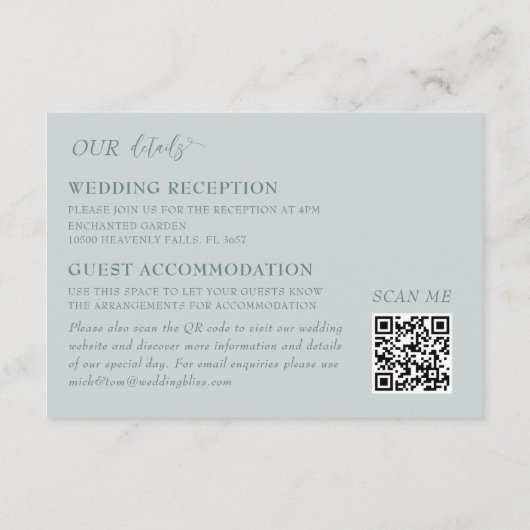 Rustiek Blauw Eucalyptus Goud Lijst Bruiloft Detai Informatiekaartje (Achterkant)