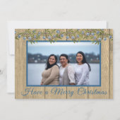 Rustiek Blauw Familie Foto Vrolijk Kerstmis Feestdagenkaart (Voorkant)