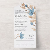 Rustiek Blauw Gedroogde Bloemen Handfasting Weddin All In One Uitnodiging (Binnen)