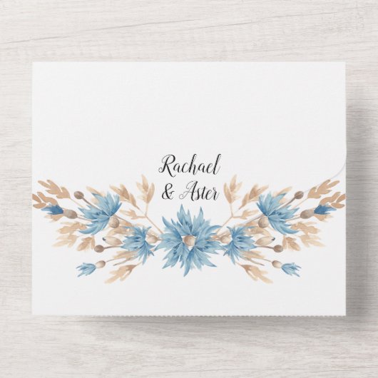 Rustiek Blauw Gedroogde Bloemen Handfasting Weddin All In One Uitnodiging (Achterkant)