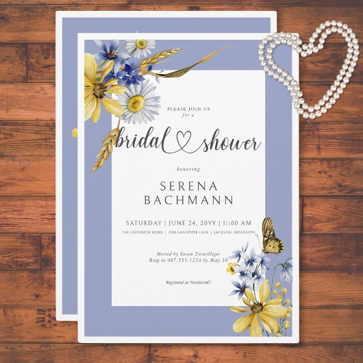 Rustiek blauw & geel Wildflower Vrijgezellenfeest Kaart