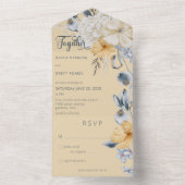 Rustiek Blauw Geel & Wit Bloemen Geel Geen Diner All In One Uitnodiging (Binnen)