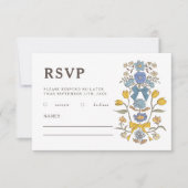 Rustiek Blauw Gele Bogen En Bloemen Trouwen RSVP Kaartje (Voorkant)
