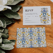 Rustiek Blauw Gele Bogen En Bloemen Trouwen RSVP Kaartje