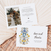 Rustiek Blauw Gele Bow & Bloesem Huwelijk Bedankkaart