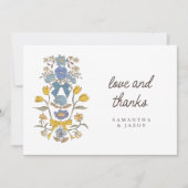 Rustiek Blauw Gele Bow & Bloesem Huwelijk Bedankkaart (Voorkant)