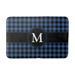 Rustiek blauw geruite cheques patroon monogram badmat