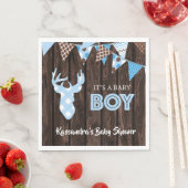 Rustiek blauw geruite herten Baby shower lunchserv Servet (Insitu)