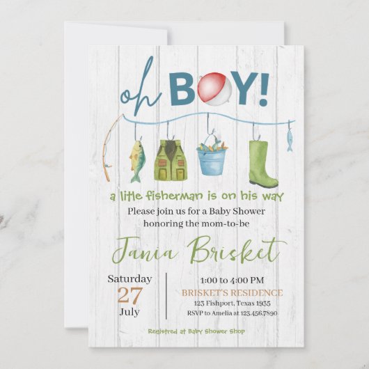 Rustiek Blauw Gevist Ontwerp Baby shower Boy Kaart (Voorkant)
