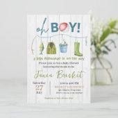 Rustiek Blauw Gevist Ontwerp Baby shower Boy Kaart (Staand voorkant)
