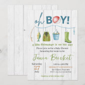 Rustiek Blauw Gevist Ontwerp Baby shower Boy Kaart (Voorkant / Achterkant)