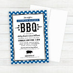 Rustiek Blauw Gingham Bruiloft Koppels Douche BBQ Kaart<br><div class="desc">Casual BBQ / barbecue thema bruiloft koppels douche uitnodiging voor de bruid en bruidegom beschikt over een varken motief,  aangepaste houtskool zwarte tekst in westerne stijl lettertypen,  steraccenten,  en een blauw gingham tafelkleed plaid border design.</div>