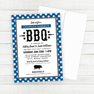 Rustiek Blauw Gingham Bruiloft Koppels Douche BBQ Kaart