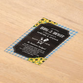 Rustiek Blauw Gingham Zonnebloemen Jongen Baby-Q D Acryl Uitnodigingen (Laagn)