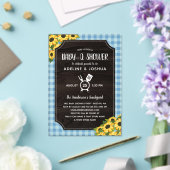 Rustiek Blauw Gingham Zonnebloemen Jongen Baby-Q D Acryl Uitnodigingen (Insitu (Huwelijk))