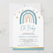 Rustiek Blauw Goud Boho Regenboog Arch Baby shower Kaart (Voorkant)
