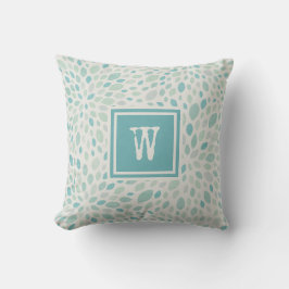 Rustiek Blauw Groen Abstract Bloempatroon Monogram Kussen