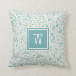 Rustiek Blauw Groen Abstract Bloempatroon Monogram Kussen