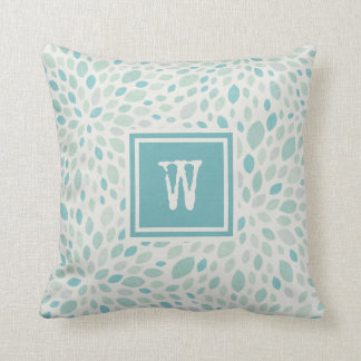 Rustiek Blauw Groen Abstract Bloempatroon Monogram Kussen