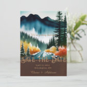 Rustiek Blauw Groen en Geel Waterverf Bos Save The Date (Staand voorkant)