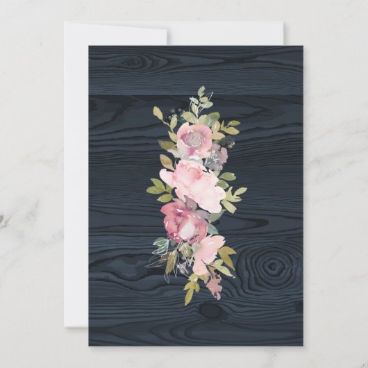 Rustiek blauw hout bloemen heilige communie uitnod kaart (Achterkant)