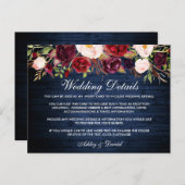 Rustiek Blauw Hout Bloemen Trouwdetails Kaart (Voorkant / Achterkant)