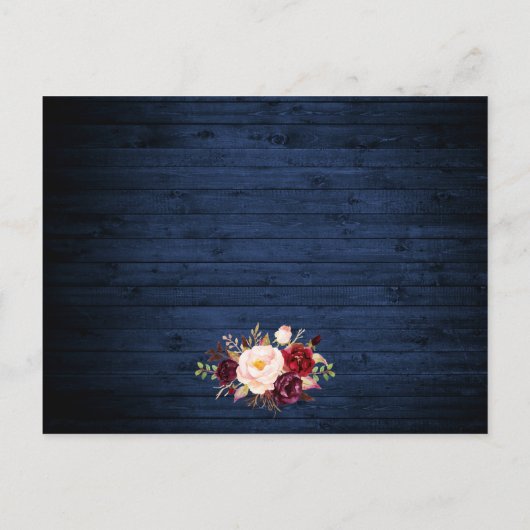 Rustiek Blauw Hout Bloemen Trouwdetails Kaart (Achterkant)
