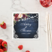 Rustiek Blauw Hout Bruiloft Lichten Bloemen Kant Servet (Insitu)