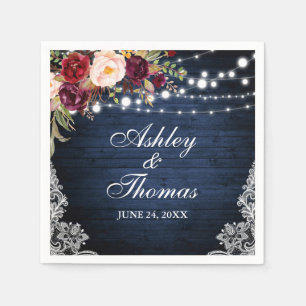 Rustiek Blauw Hout Bruiloft Lichten Bloemen Kant Servet