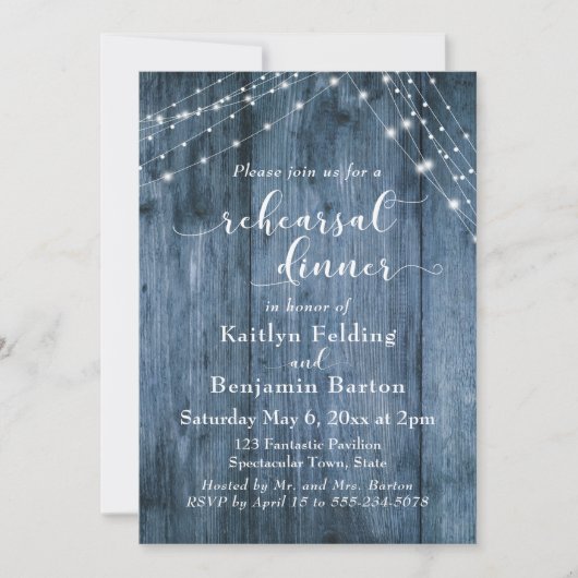 Rustiek Blauw Hout & Lichte Koorden Repetitie Dine Kaart (Voorkant)