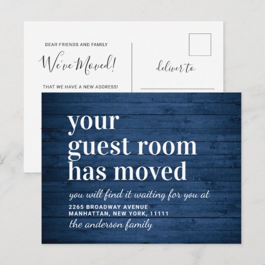 Rustiek Blauw Hout Nieuw Adres Verhuisaankondiging Briefkaart (Voorkant / Achterkant)