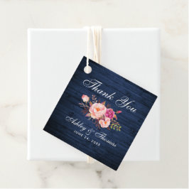 Rustiek Blauw Hout Roze Bloemen Bruiloft Dank u Bedankjes Labels
